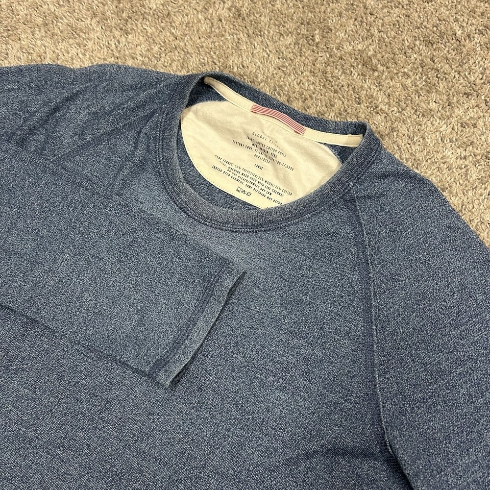 Apolis Global Citizen Indigo Cotton Knits Long Sleeve Shirt Mens Large Blue